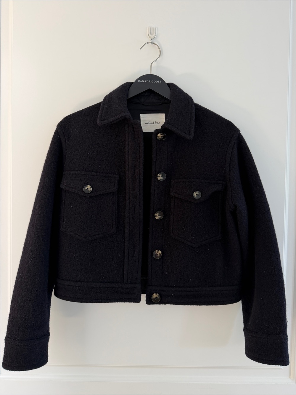 Wilfred Free Black Merino Wool Cropped Shacket Jacket Size 2XS Fits XS/S